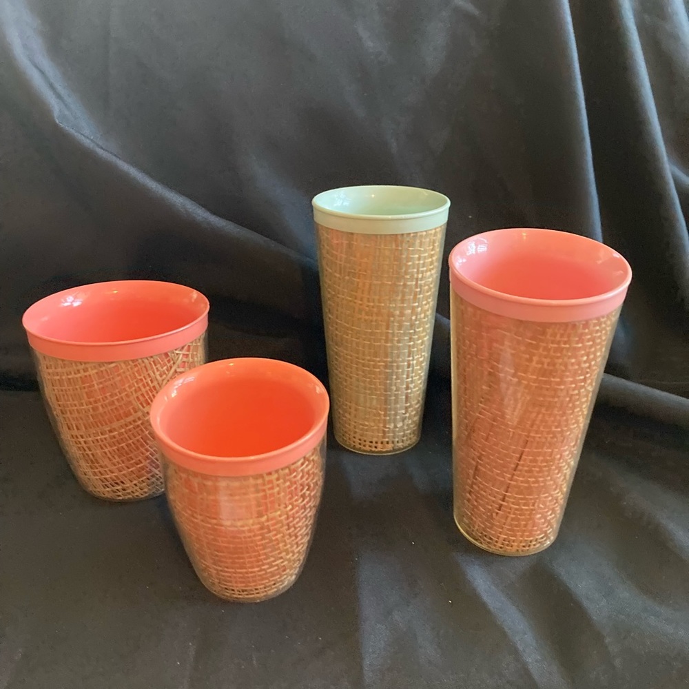Vintage Raffiaware Tumblers Glass Melmac wicker 4